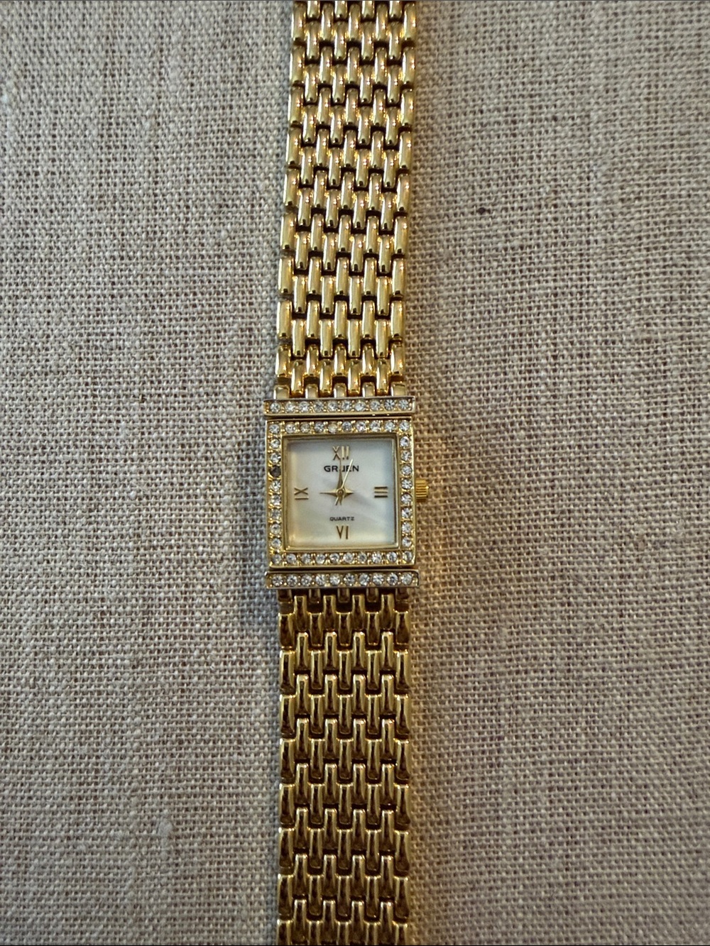 GRUEN Women's Gold Crystal-Accent Square Bracelet Watch